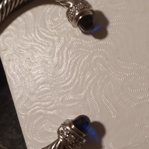 Twisted cable cuff sterling bracelet with blue sapphire gems & pave cz - Picture 12 of 12